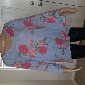 Zac & Rachel L floral & striped mixed pattern dramatic bell tiered sleeve